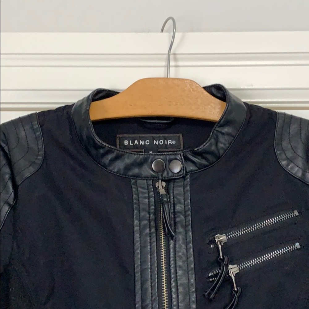 ❤️Blanc Noir Moto Jacket Faux Leather Zippers M - Picture 2 of 3